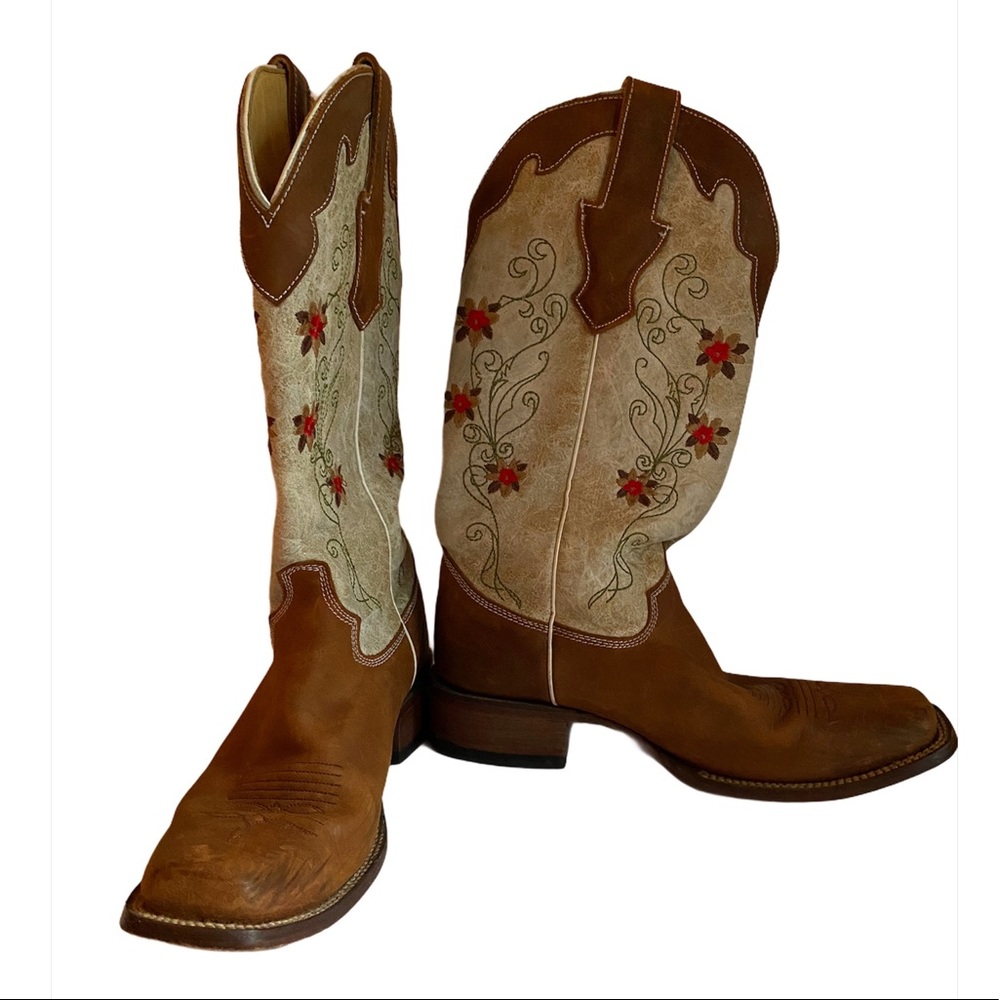Corral Red Floral Cowboy Boots Size 8.5 - Picture 3 of 13